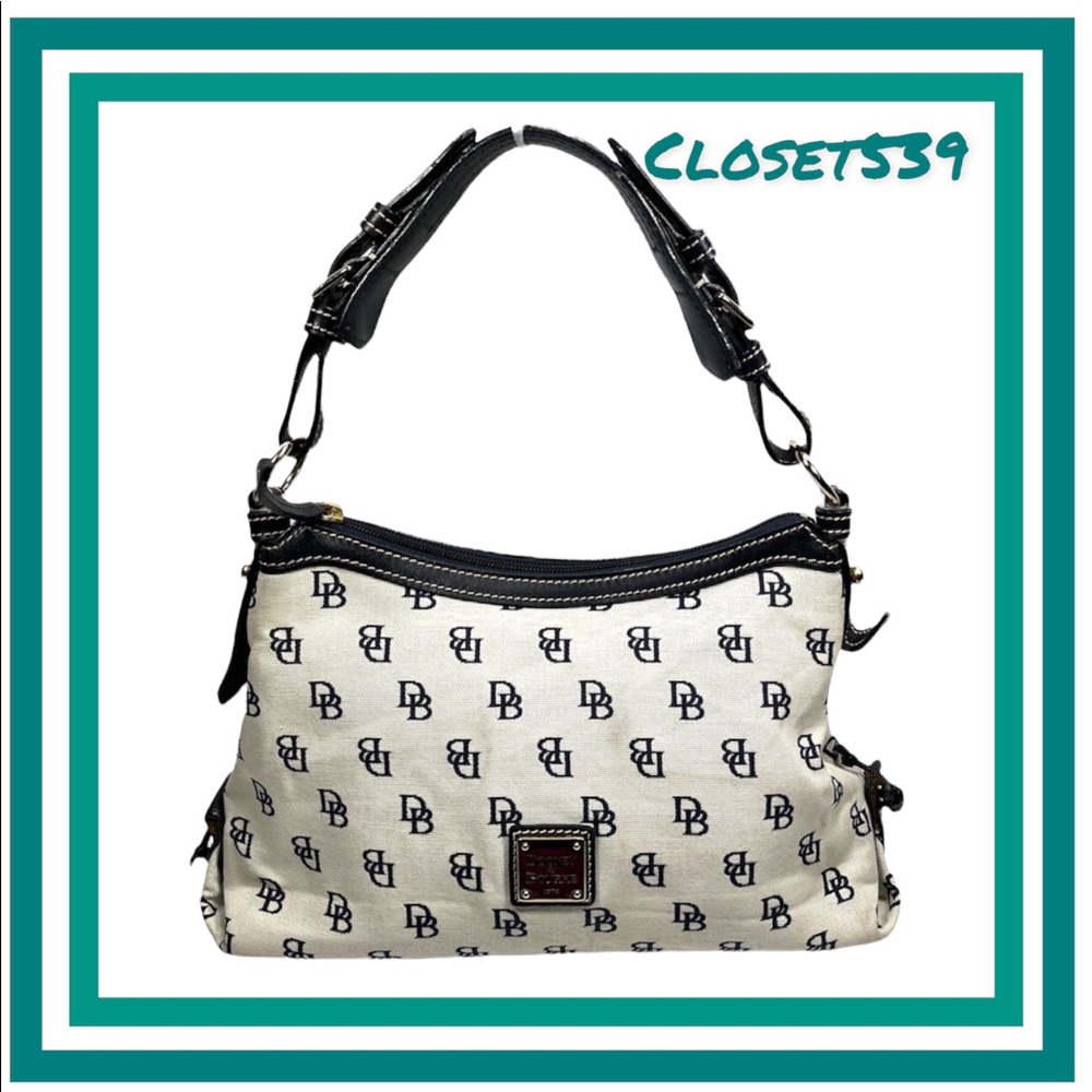Dooney & Bourke Black and Cream Logo Shoulder Bag